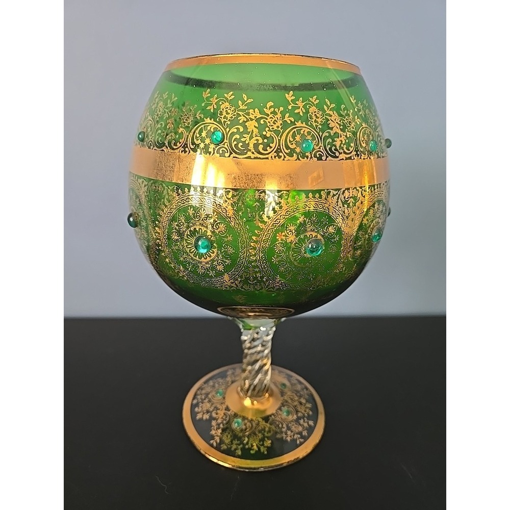Empoli Green Gold Art Glass jewels Italian wine centerpiece goblet Vase Chalice